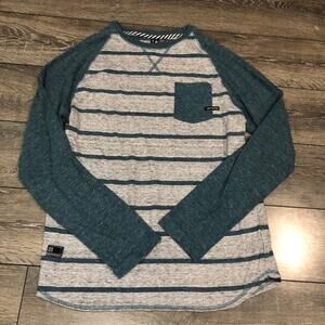 Distortion Heathered Grey and Teal Striped Shirt Men's Size Medium